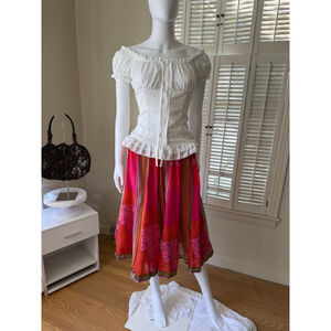 Women's Anu by Natural Pink Orange patchwork Midi Skirt